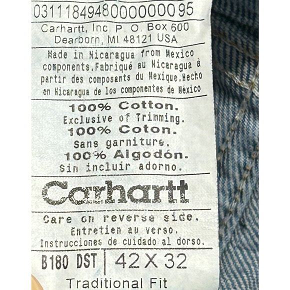 Carhartt Jeans Mens 42x32 Blue Traditional Fit Measures 41x32 Dark Wash Workwear - Picture 8 of 10
